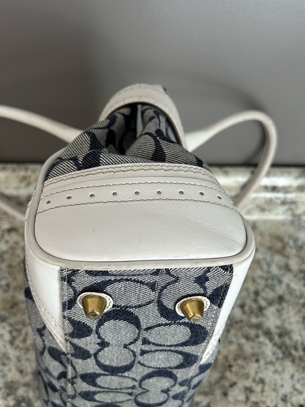 Coach Signature Rare Denim Collection Optic Blue White Hampton Satchel Handbag - Picture 7 of 16
